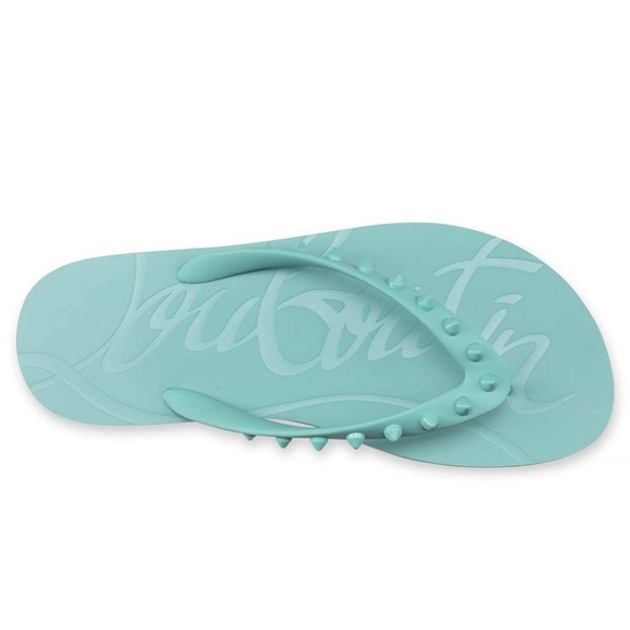 ✨NEW!✨ Christian Louboutin SUPER LOUBI Spikes Studded Blue Flip Flops Size 34 5!